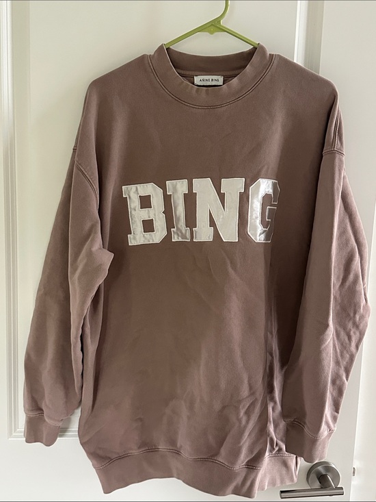 Anine Bing Tops - ANINE BING Men's Mauve Crewneck with White BING Applique